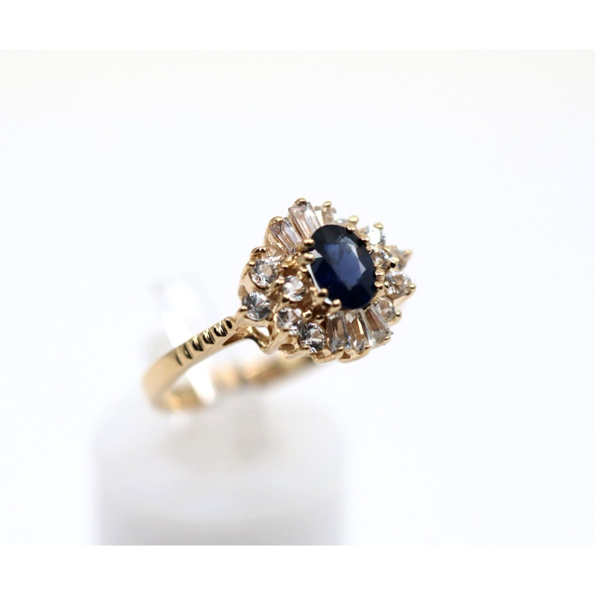 14K Yellow Gold Oval Sapphire & Diamond Ballerina Ring