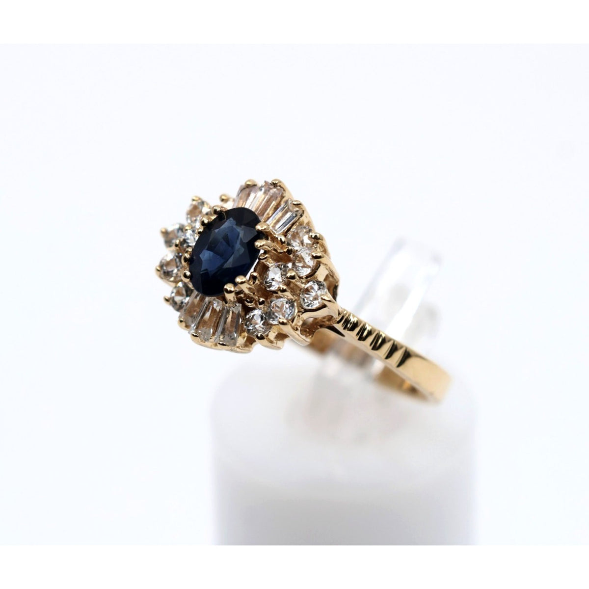 14K Yellow Gold Oval Sapphire & Diamond Ballerina Ring