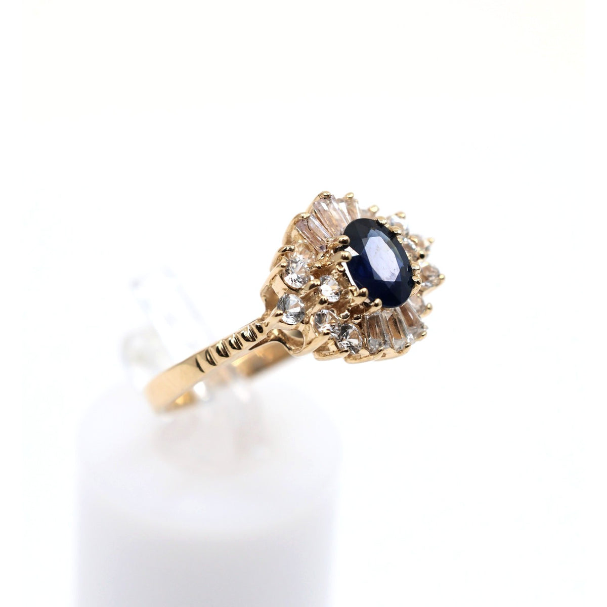 14K Yellow Gold Oval Sapphire & Diamond Ballerina Ring