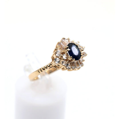 14K Yellow Gold Oval Sapphire & Diamond Ballerina Ring