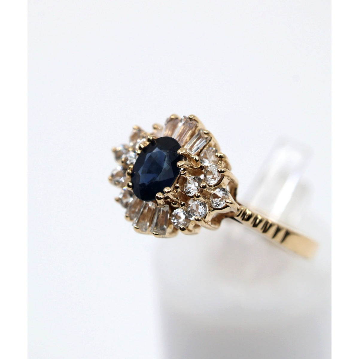 14K Yellow Gold Oval Sapphire & Diamond Ballerina Ring