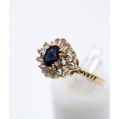 14K Yellow Gold Oval Sapphire & Diamond Ballerina Ring