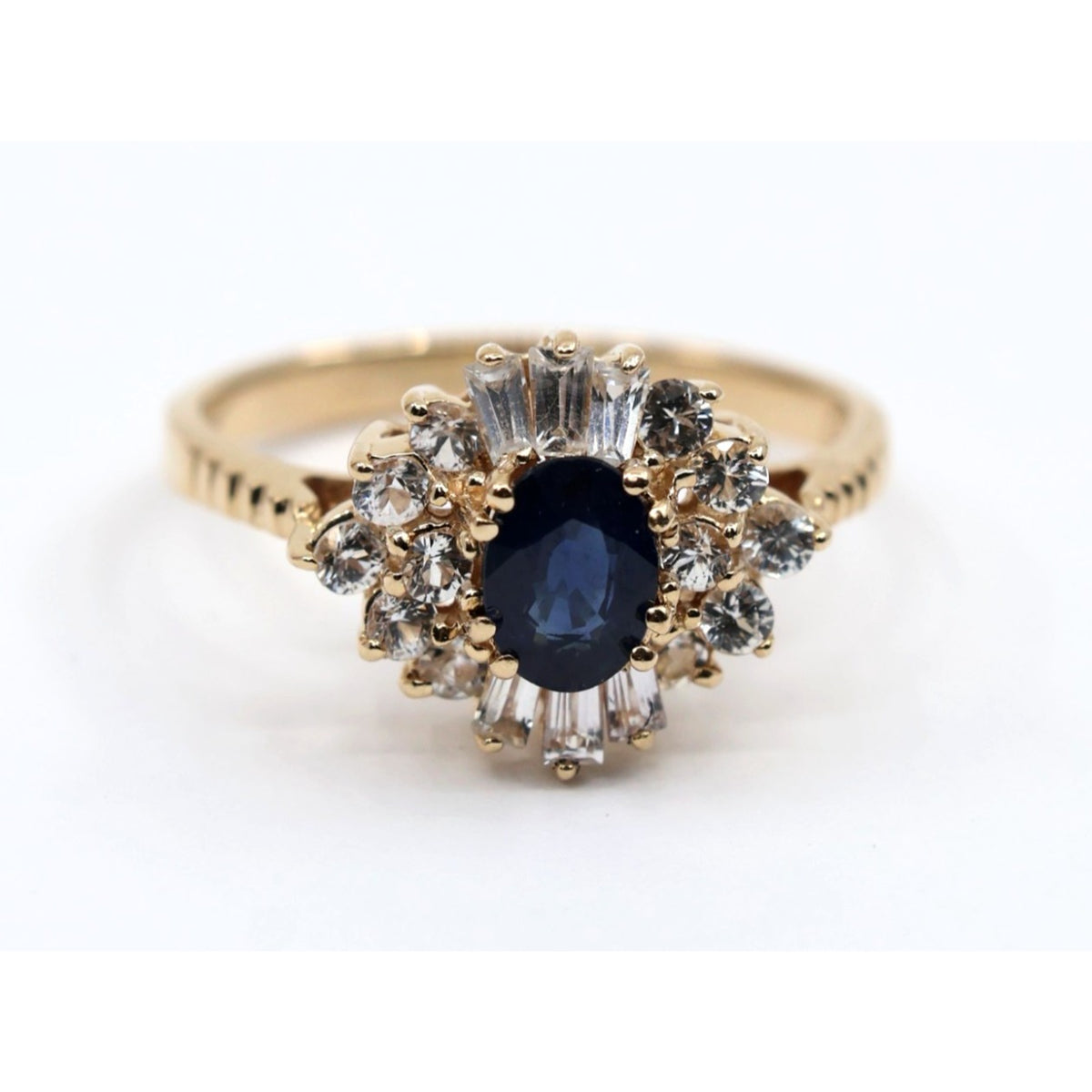 14K Yellow Gold Oval Sapphire & Diamond Ballerina Ring