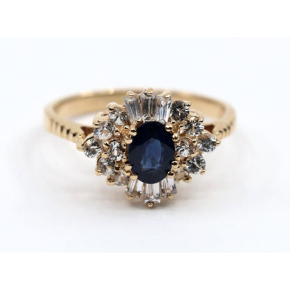 14K Yellow Gold Oval Sapphire & Diamond Ballerina Ring