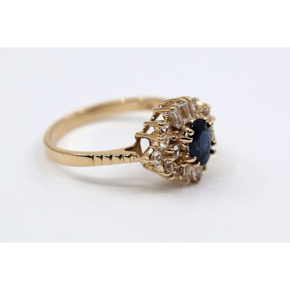 14K Yellow Gold Oval Sapphire & Diamond Ballerina Ring