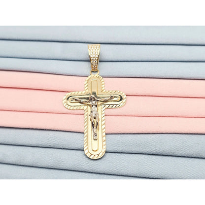 14K Two Tone Gold Jesus on Cross CZ Charm Pendant