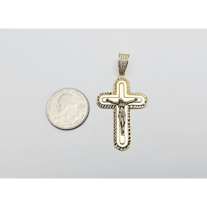 14K Two Tone Gold Jesus on Cross CZ Charm Pendant