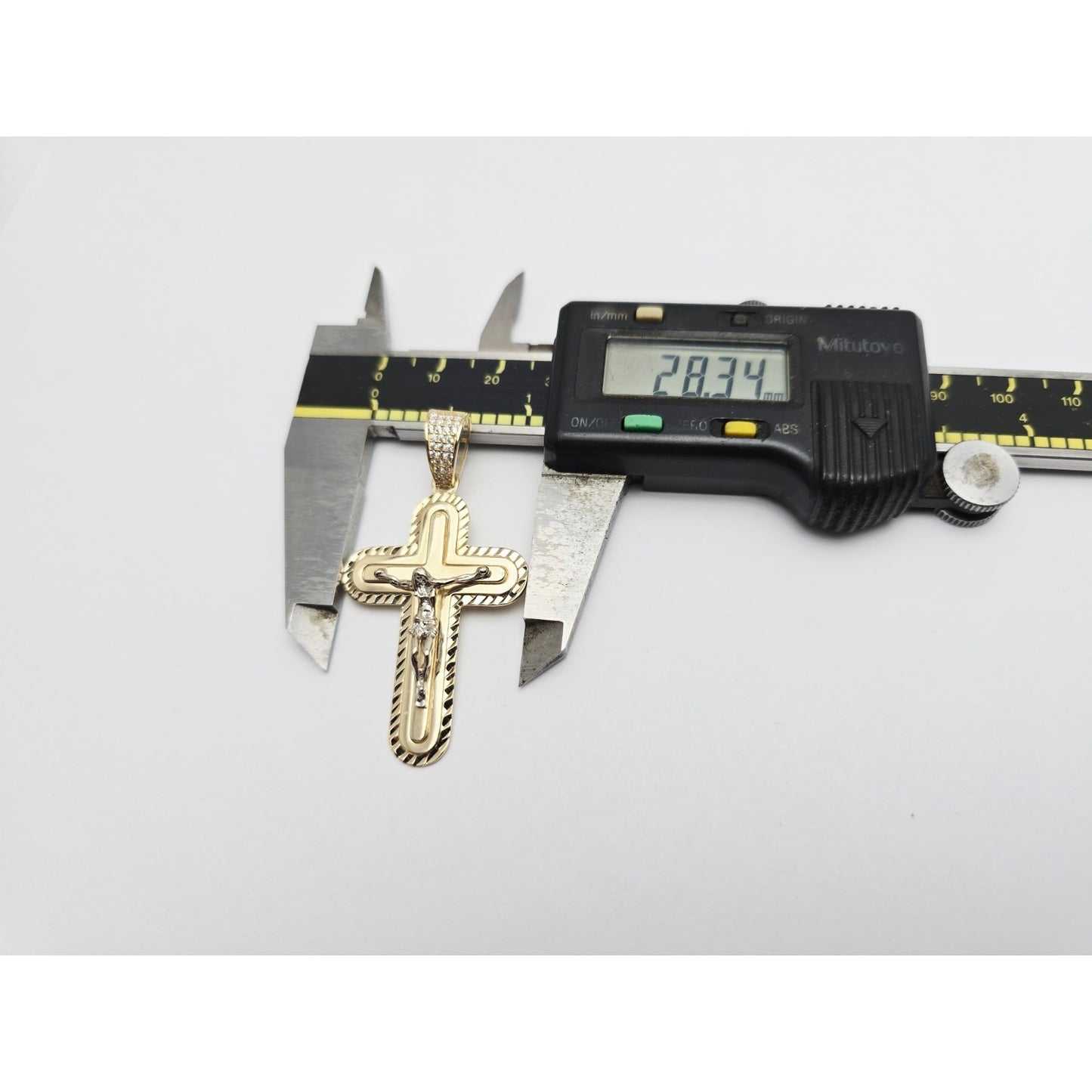 14K Two Tone Gold Jesus on Cross CZ Charm Pendant