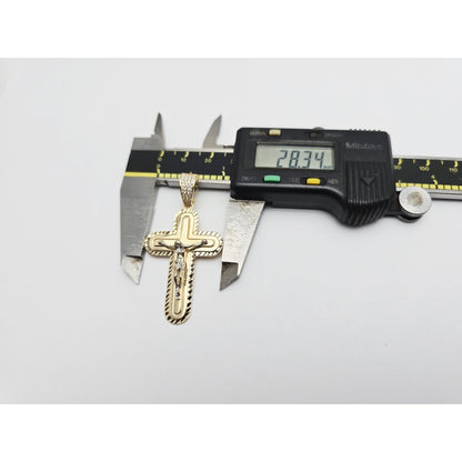 14K Two Tone Gold Jesus on Cross CZ Charm Pendant