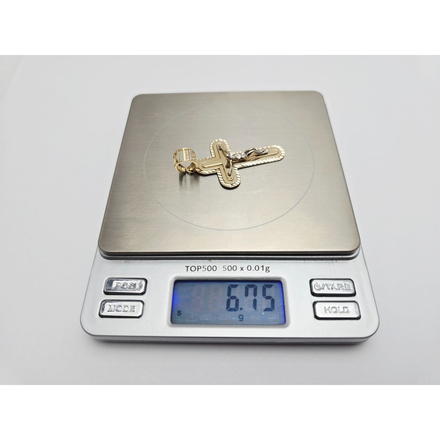 14K Two Tone Gold Jesus on Cross CZ Charm Pendant