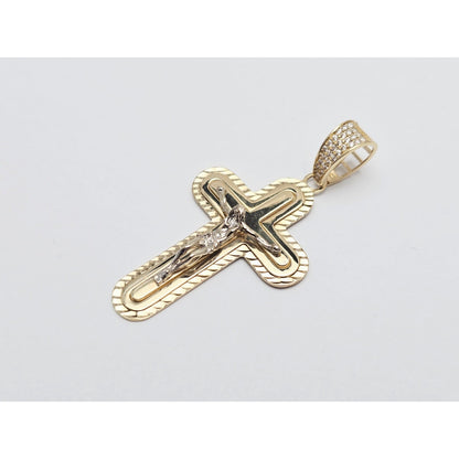 14K Two Tone Gold Jesus on Cross CZ Charm Pendant