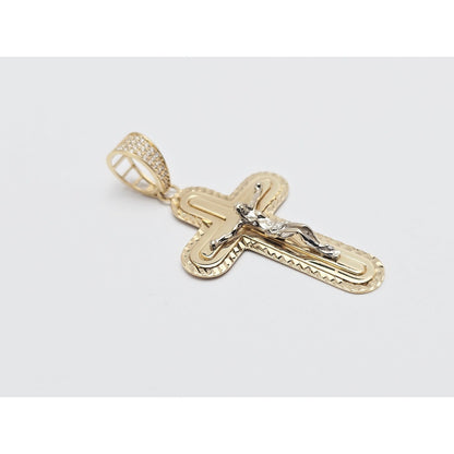 14K Two Tone Gold Jesus on Cross CZ Charm Pendant