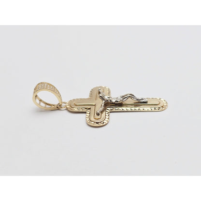 14K Two Tone Gold Jesus on Cross CZ Charm Pendant