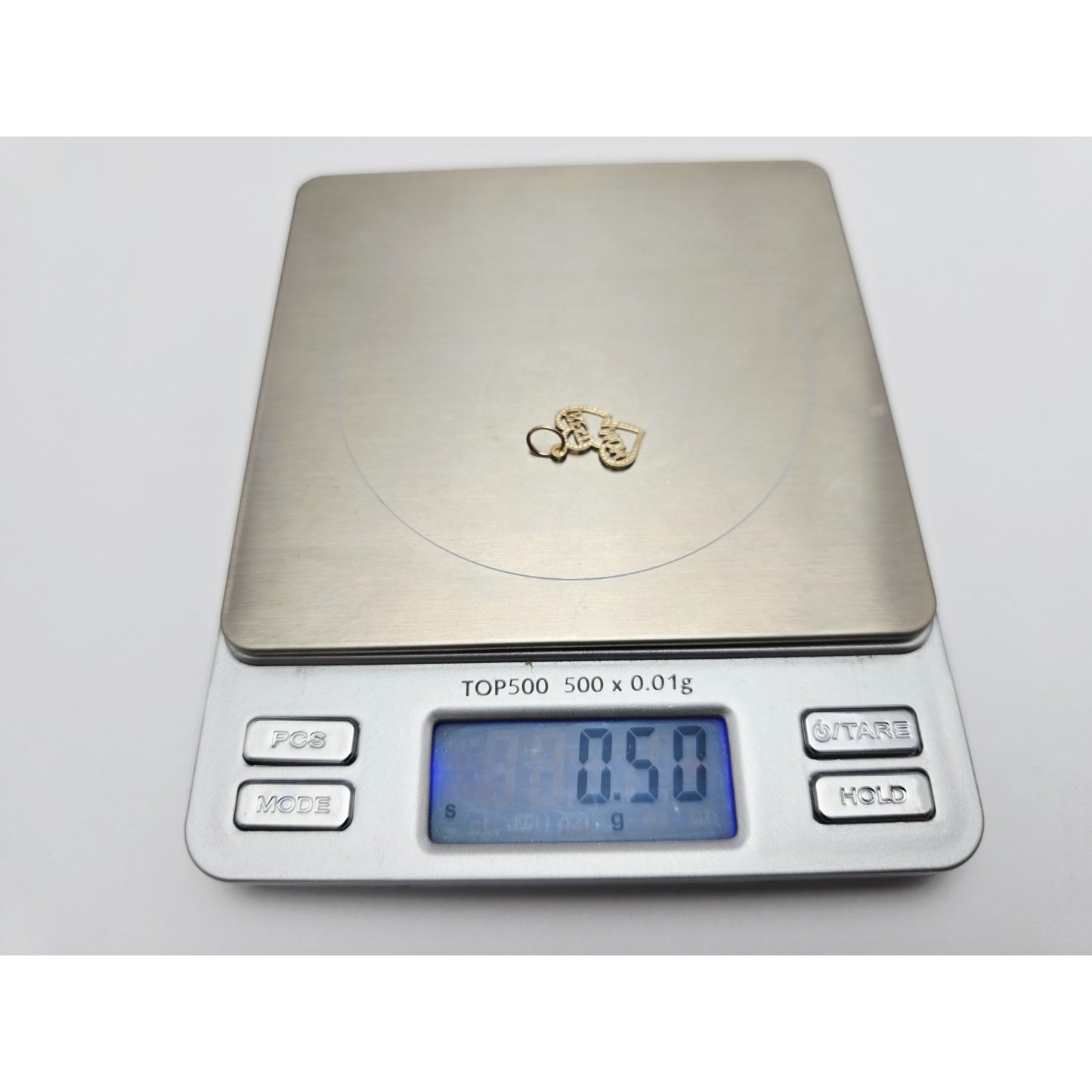 14K Yellow Gold Initial Best Mom Double Heart Charm Pendant