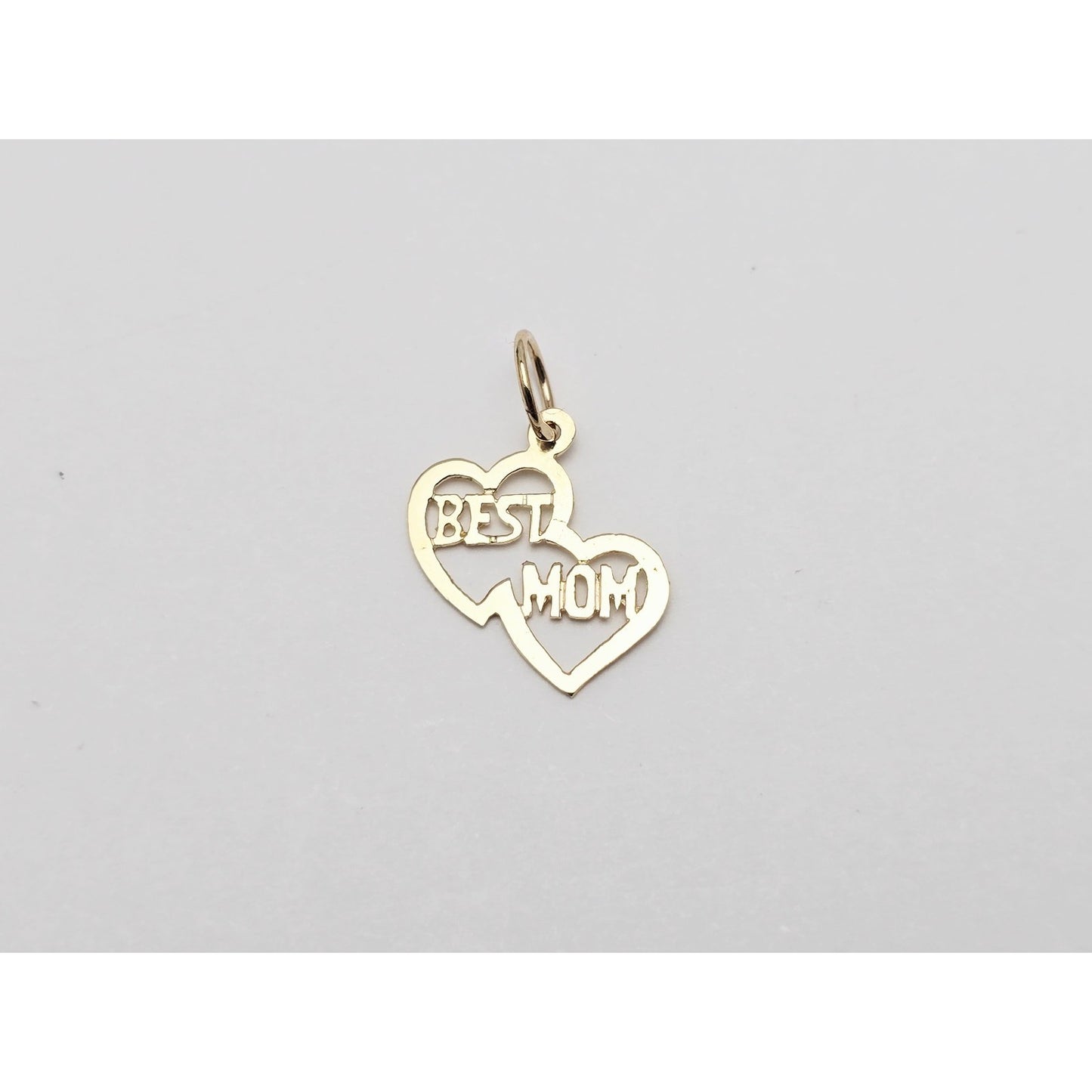 14K Yellow Gold Initial Best Mom Double Heart Charm Pendant