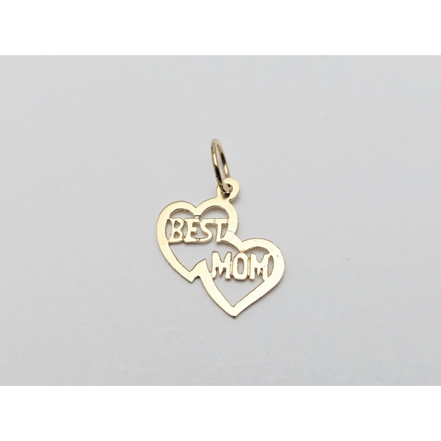 14K Yellow Gold Initial Best Mom Double Heart Charm Pendant