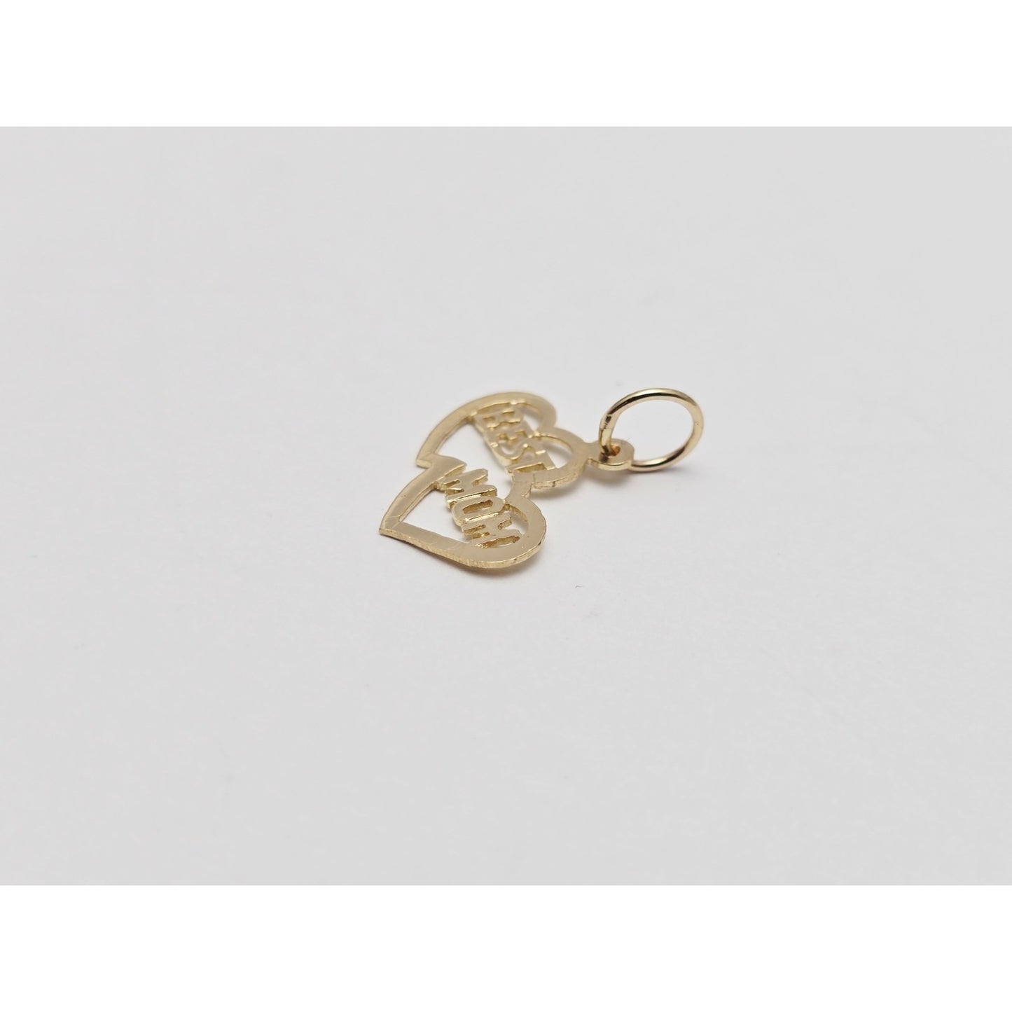 14K Yellow Gold Initial Best Mom Double Heart Charm Pendant