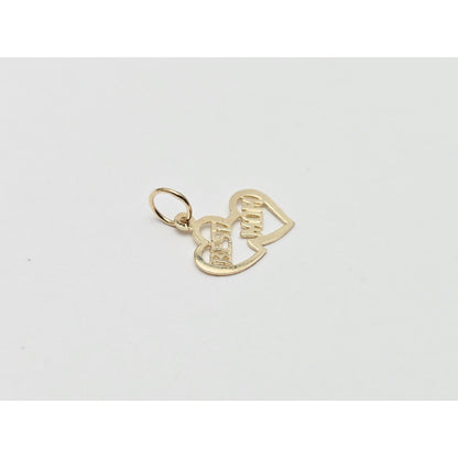 14K Yellow Gold Initial Best Mom Double Heart Charm Pendant