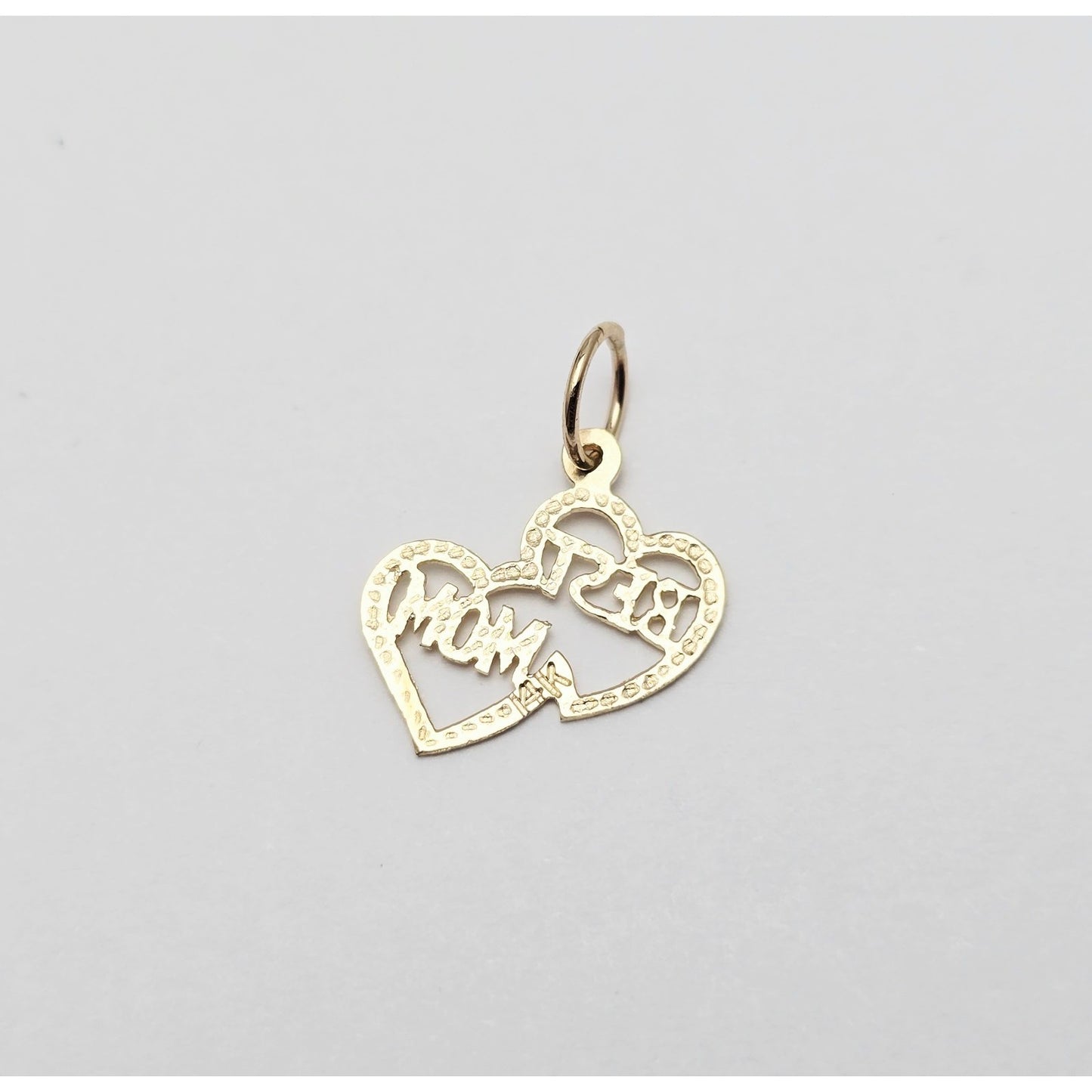 14K Yellow Gold Initial Best Mom Double Heart Charm Pendant