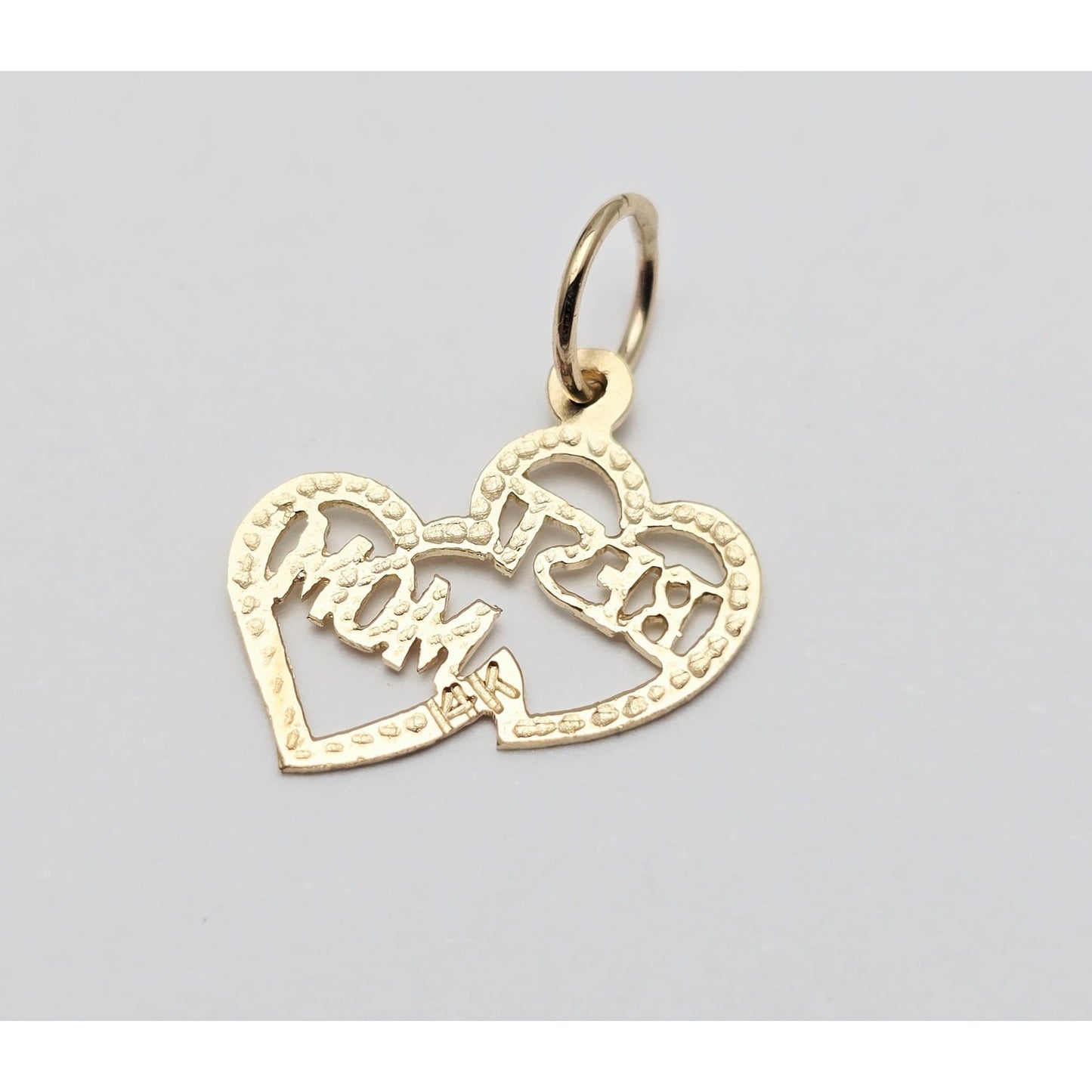 14K Yellow Gold Initial Best Mom Double Heart Charm Pendant