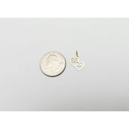 14K Yellow Gold Initial Best Mom Double Heart Charm Pendant