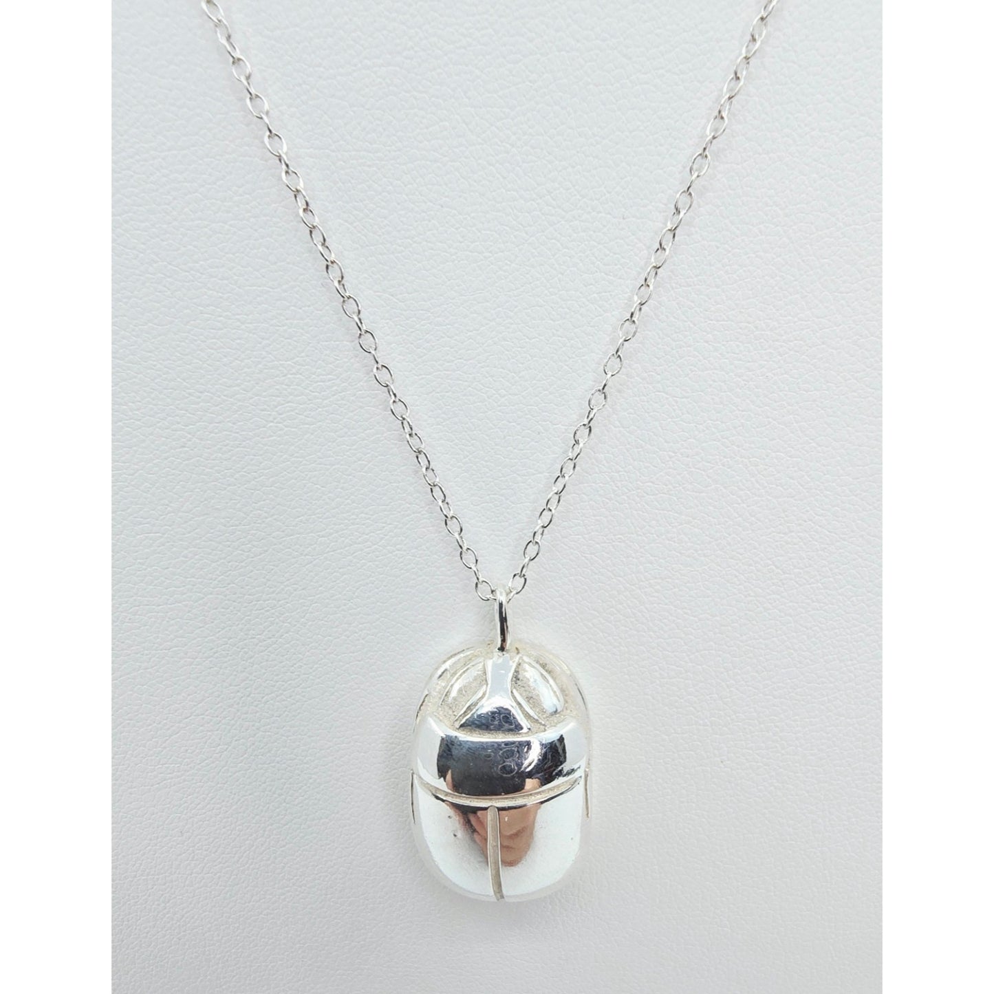 Solid 925 Sterling Silver Egyptian Scarab Cable Link Chain Necklace