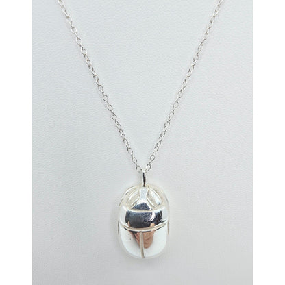 Solid 925 Sterling Silver Egyptian Scarab Cable Link Chain Necklace