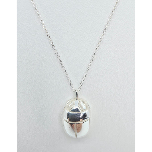 Solid 925 Sterling Silver Egyptian Scarab Cable Link Chain Necklace