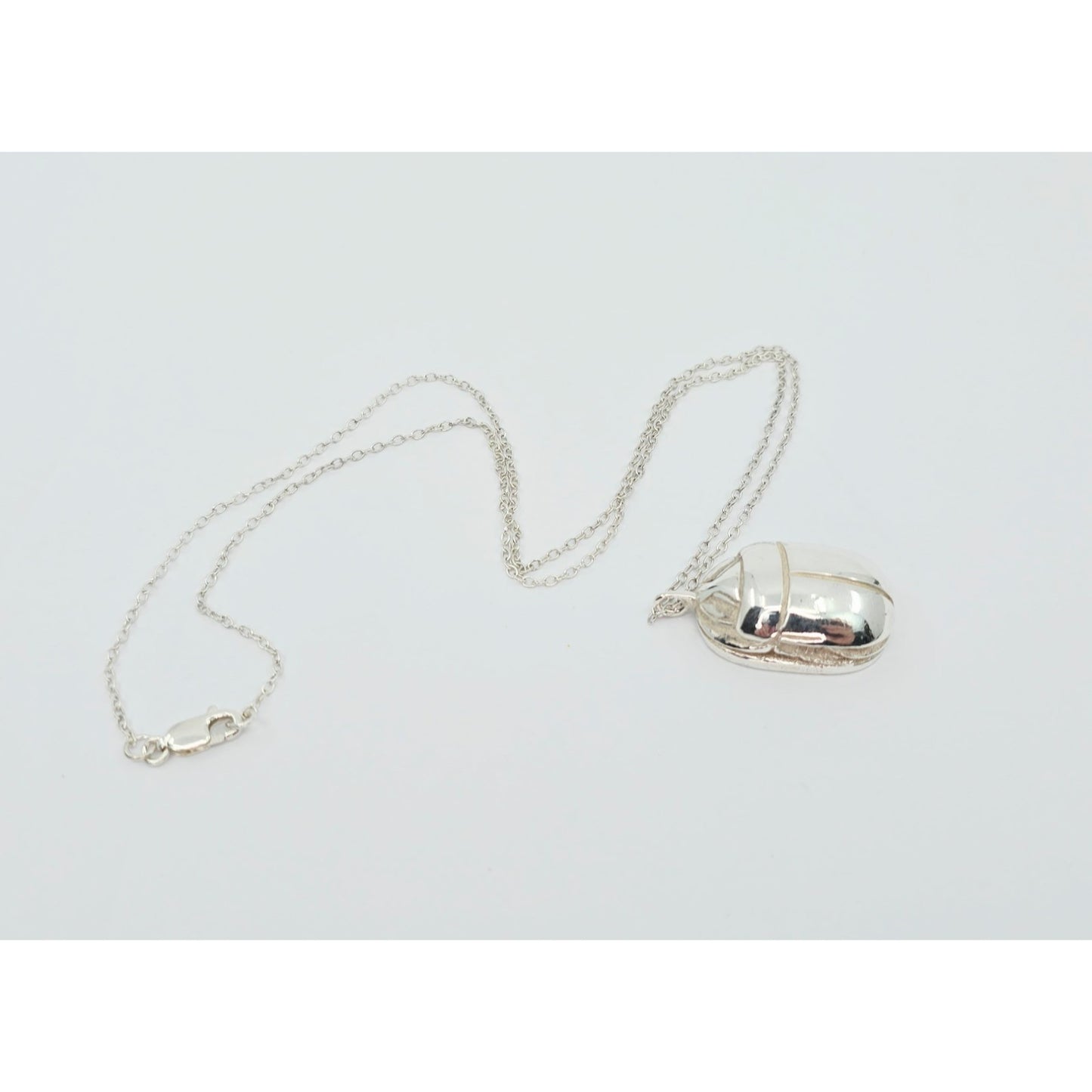 Solid 925 Sterling Silver Egyptian Scarab Cable Link Chain Necklace