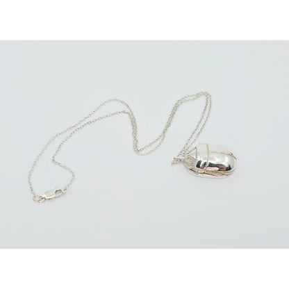 Solid 925 Sterling Silver Egyptian Scarab Cable Link Chain Necklace