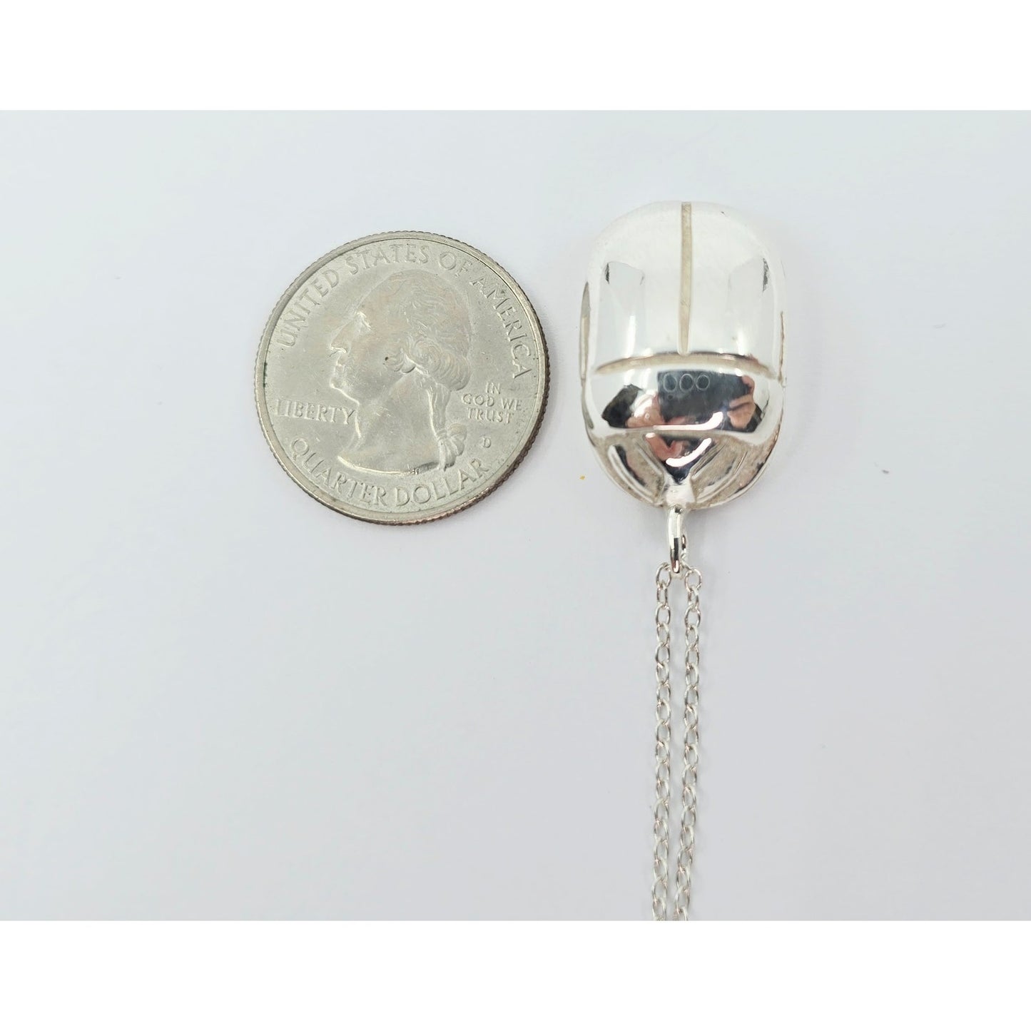 Solid 925 Sterling Silver Egyptian Scarab Cable Link Chain Necklace