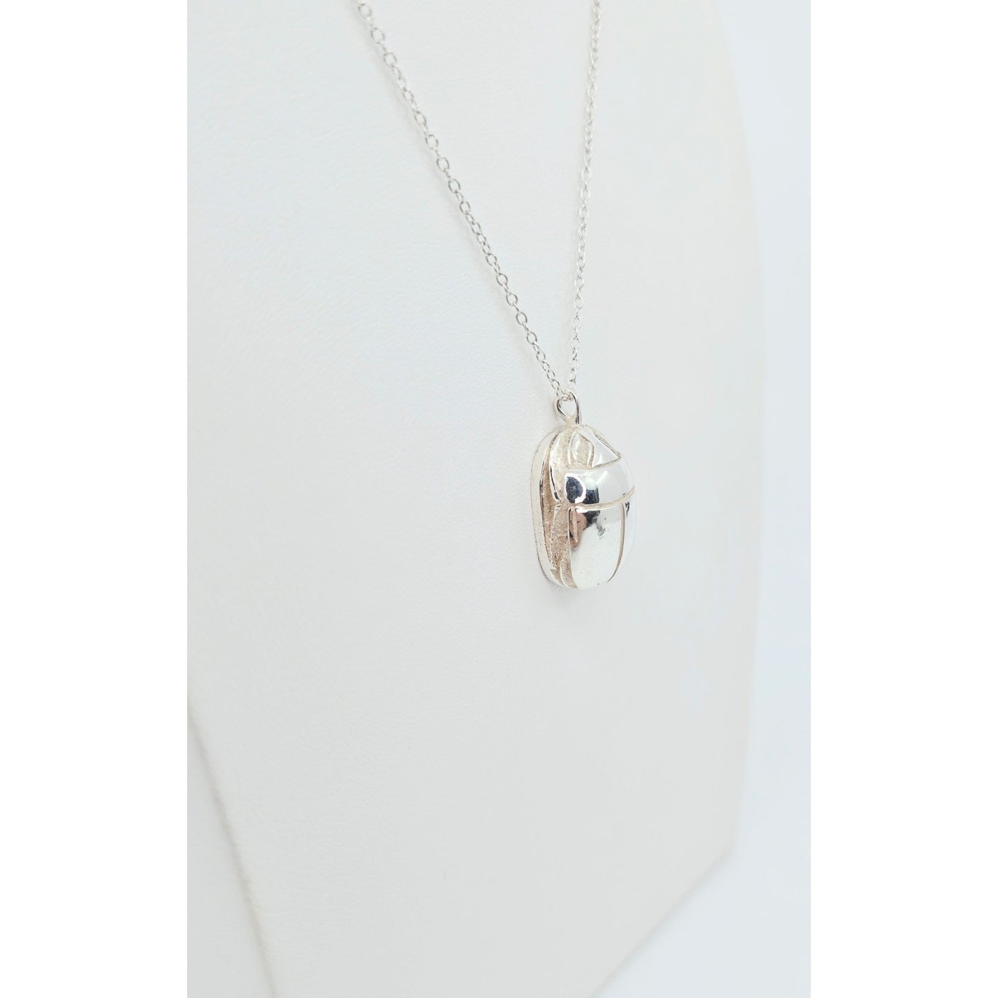 Solid 925 Sterling Silver Egyptian Scarab Cable Link Chain Necklace