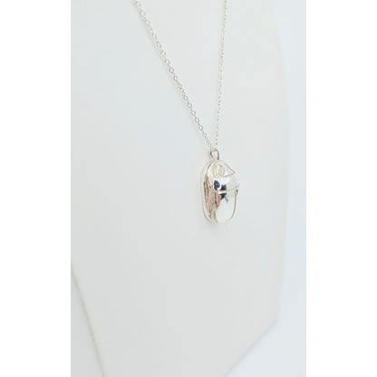 Solid 925 Sterling Silver Egyptian Scarab Cable Link Chain Necklace