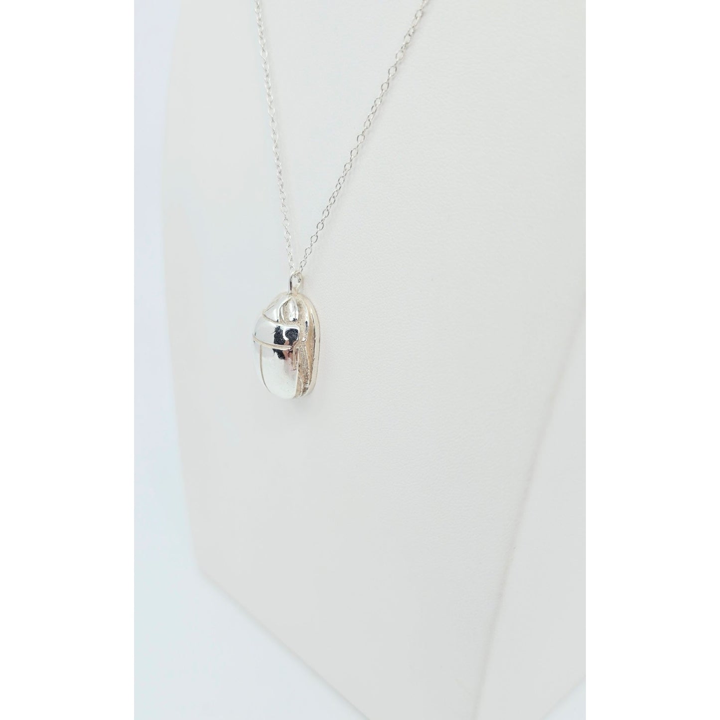 Solid 925 Sterling Silver Egyptian Scarab Cable Link Chain Necklace