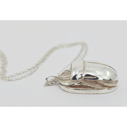 Solid 925 Sterling Silver Egyptian Scarab Cable Link Chain Necklace