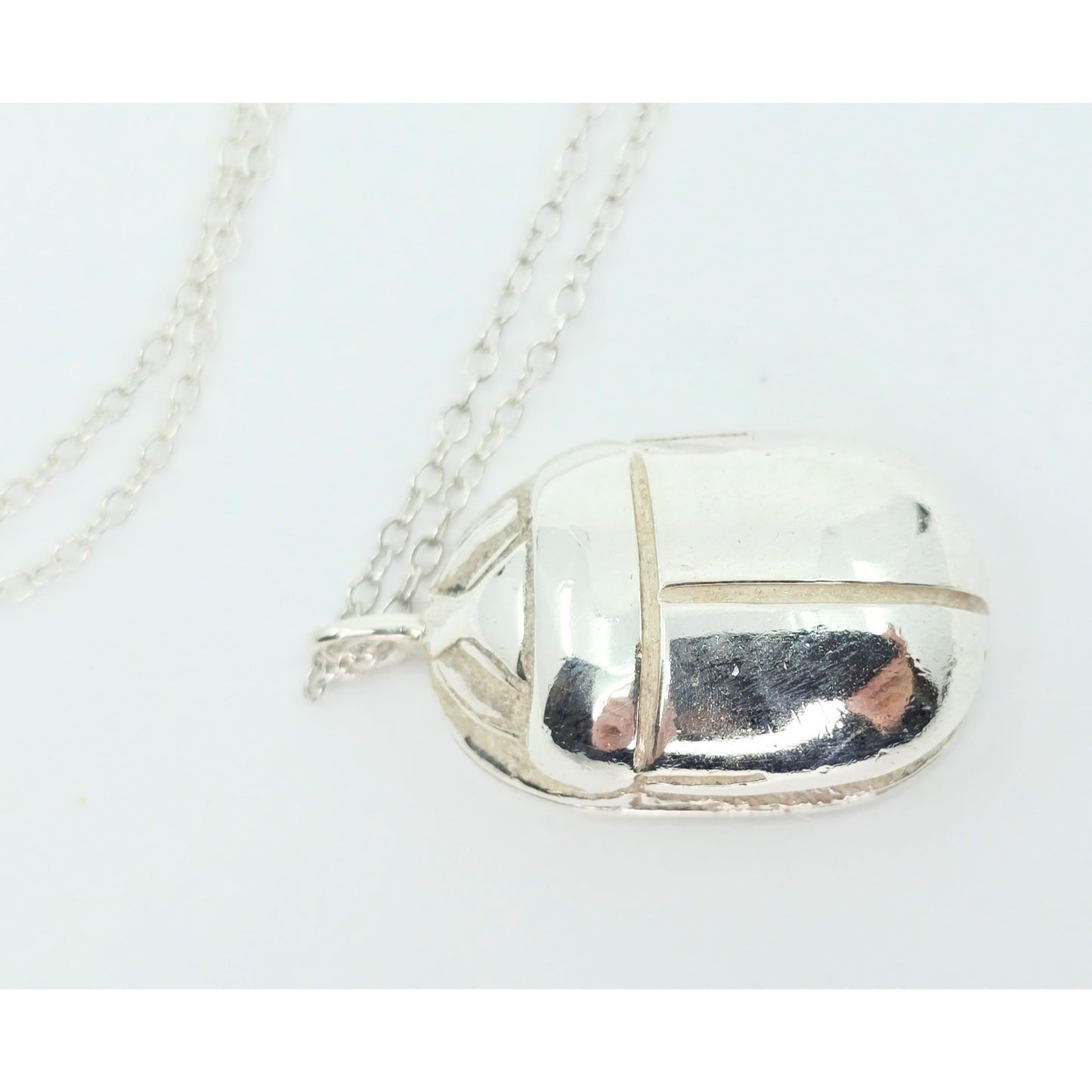 Solid 925 Sterling Silver Egyptian Scarab Cable Link Chain Necklace