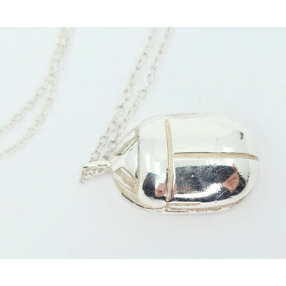 Solid 925 Sterling Silver Egyptian Scarab Cable Link Chain Necklace