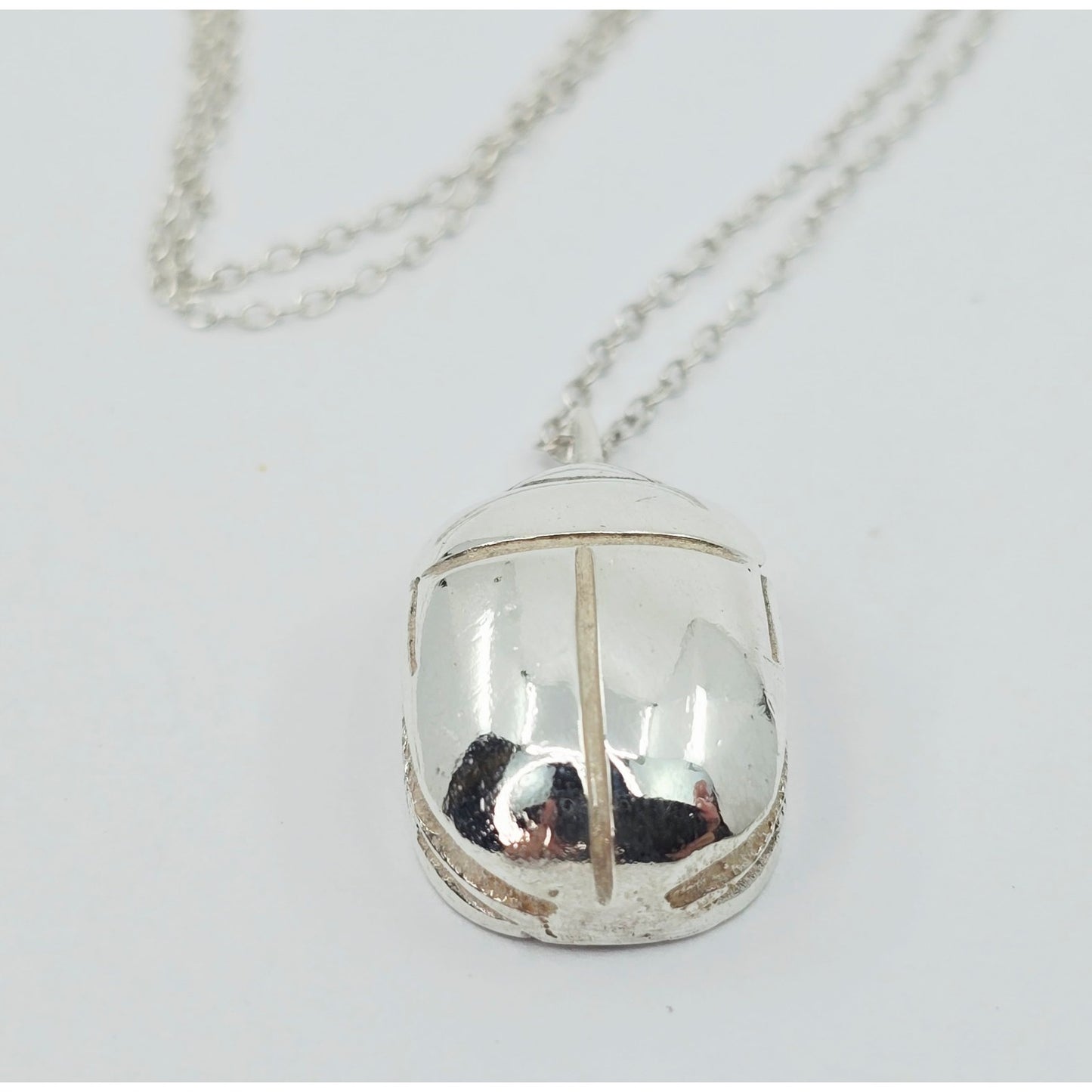 Solid 925 Sterling Silver Egyptian Scarab Cable Link Chain Necklace