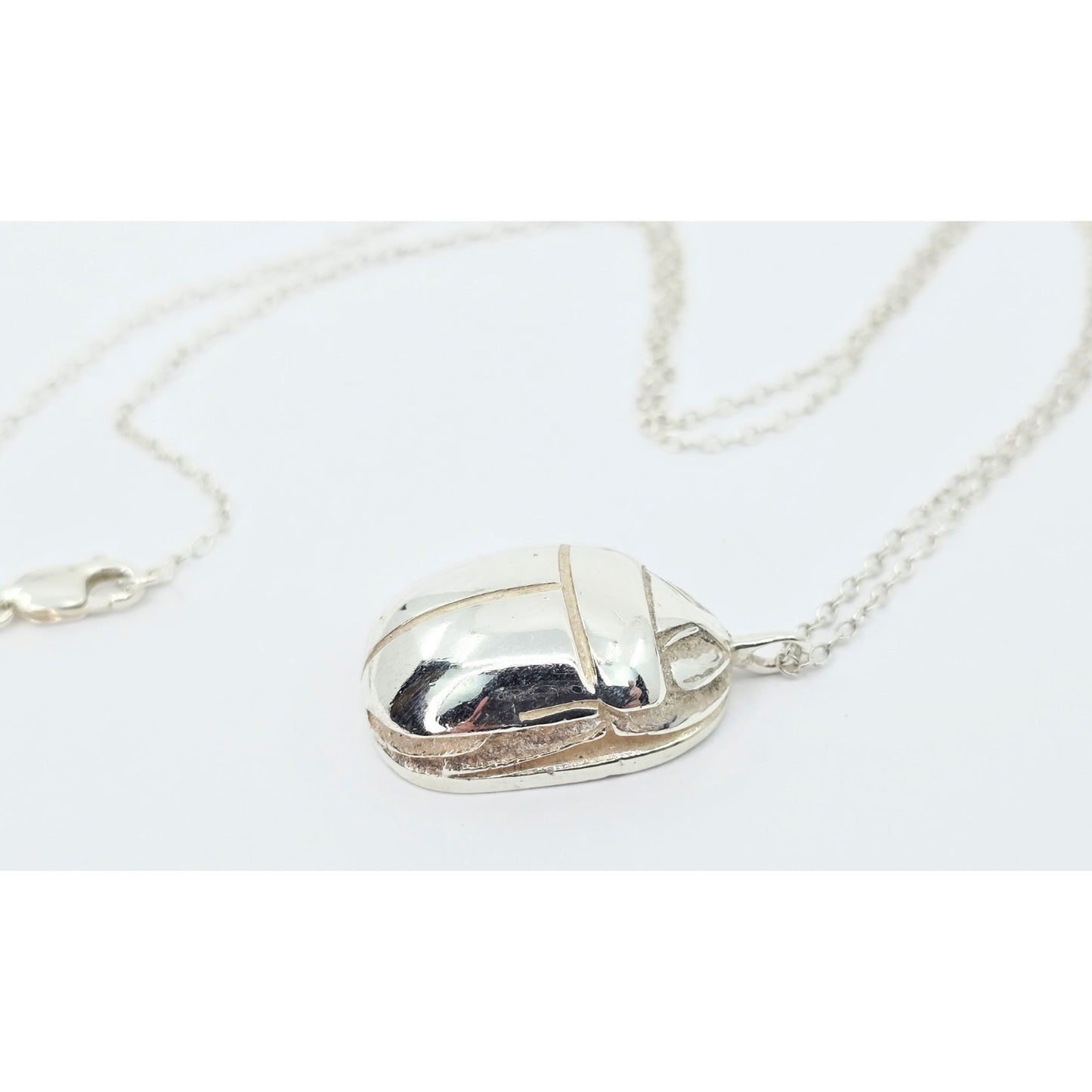Solid 925 Sterling Silver Egyptian Scarab Cable Link Chain Necklace