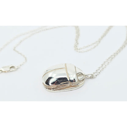 Solid 925 Sterling Silver Egyptian Scarab Cable Link Chain Necklace