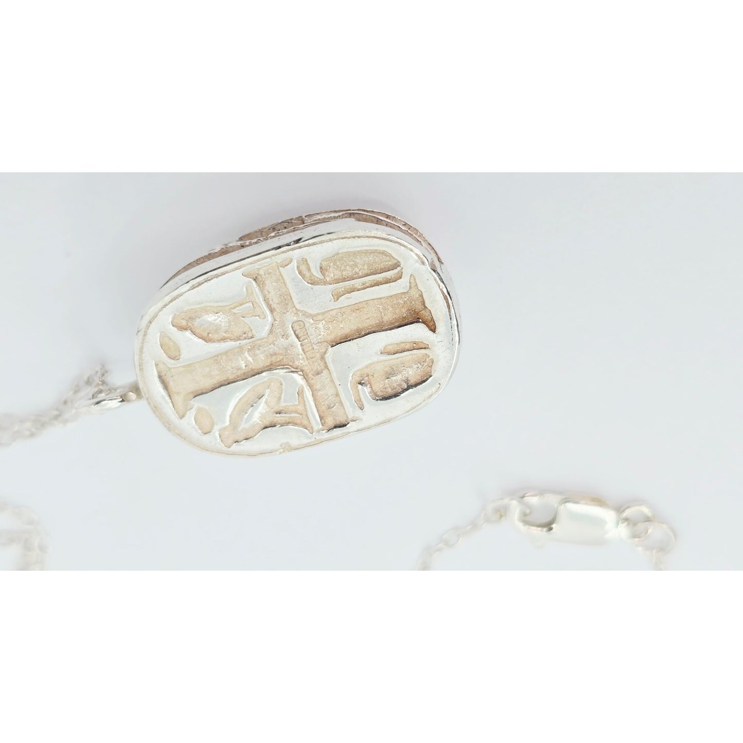 Solid 925 Sterling Silver Egyptian Scarab Cable Link Chain Necklace