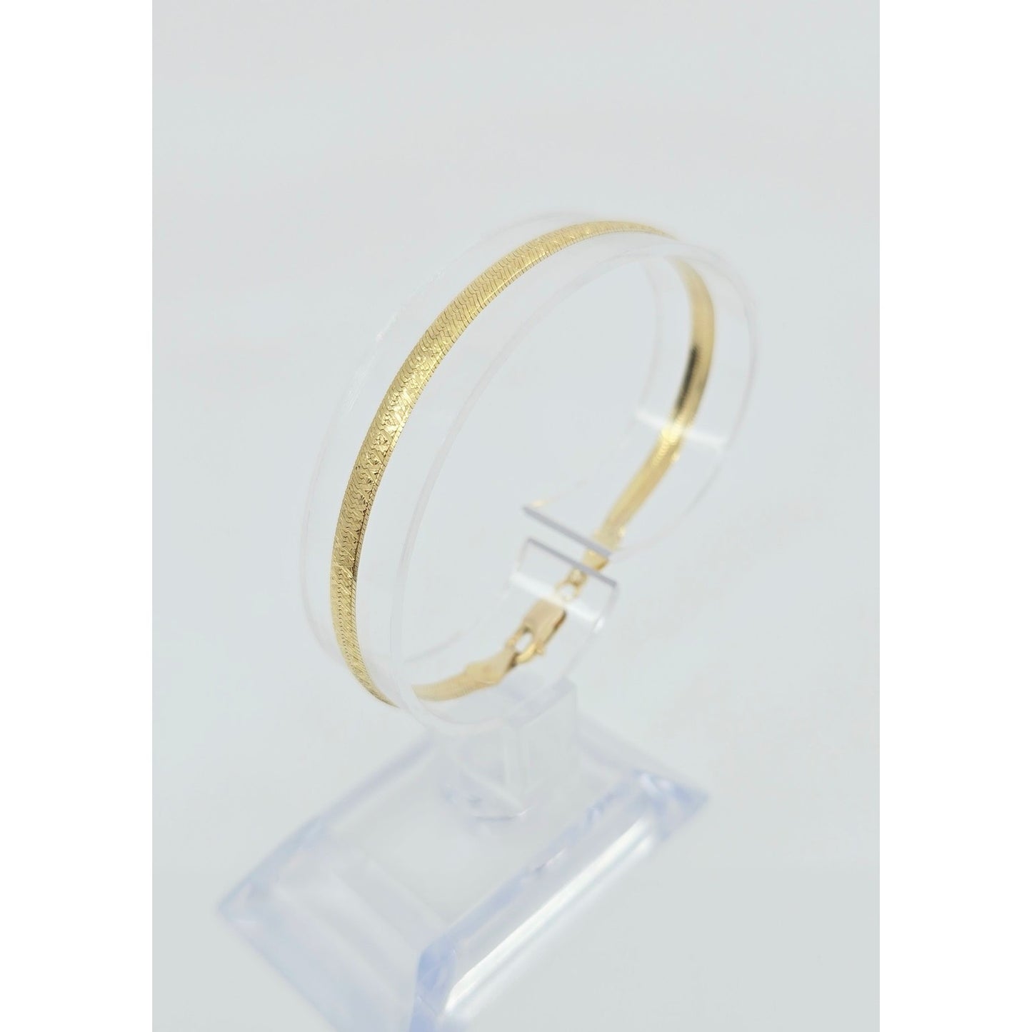 14K Yellow Gold Diamond Cut Flat Herringbone Bracelet