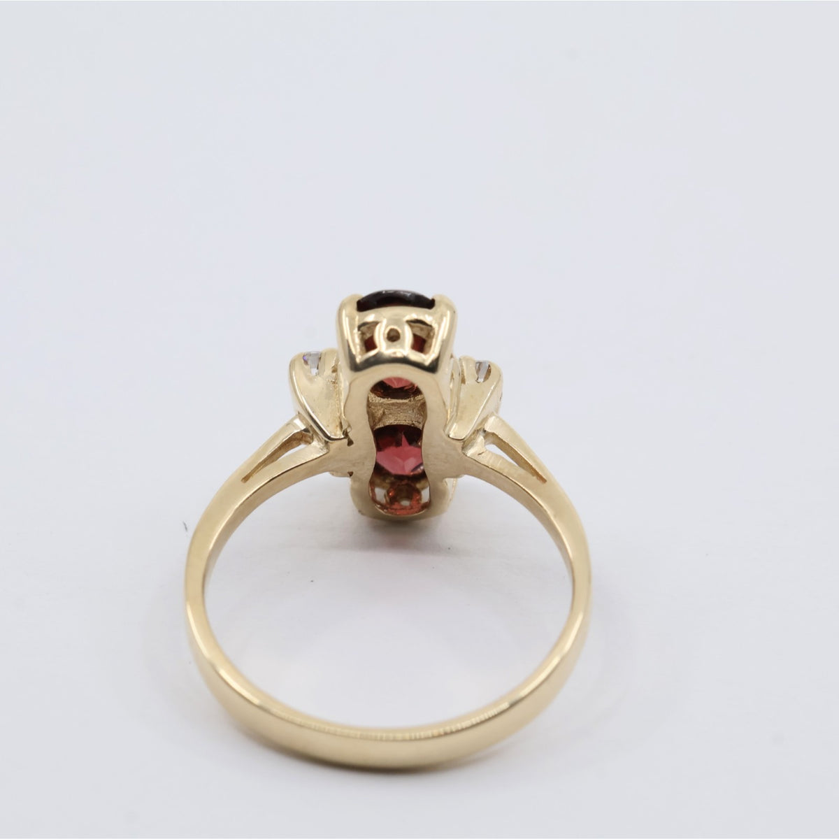 13K Yellow Gold Double Oval Red Garnet Diamond Accent Cocktail Ring