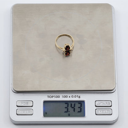 13K Yellow Gold Double Oval Red Garnet Diamond Accent Cocktail Ring