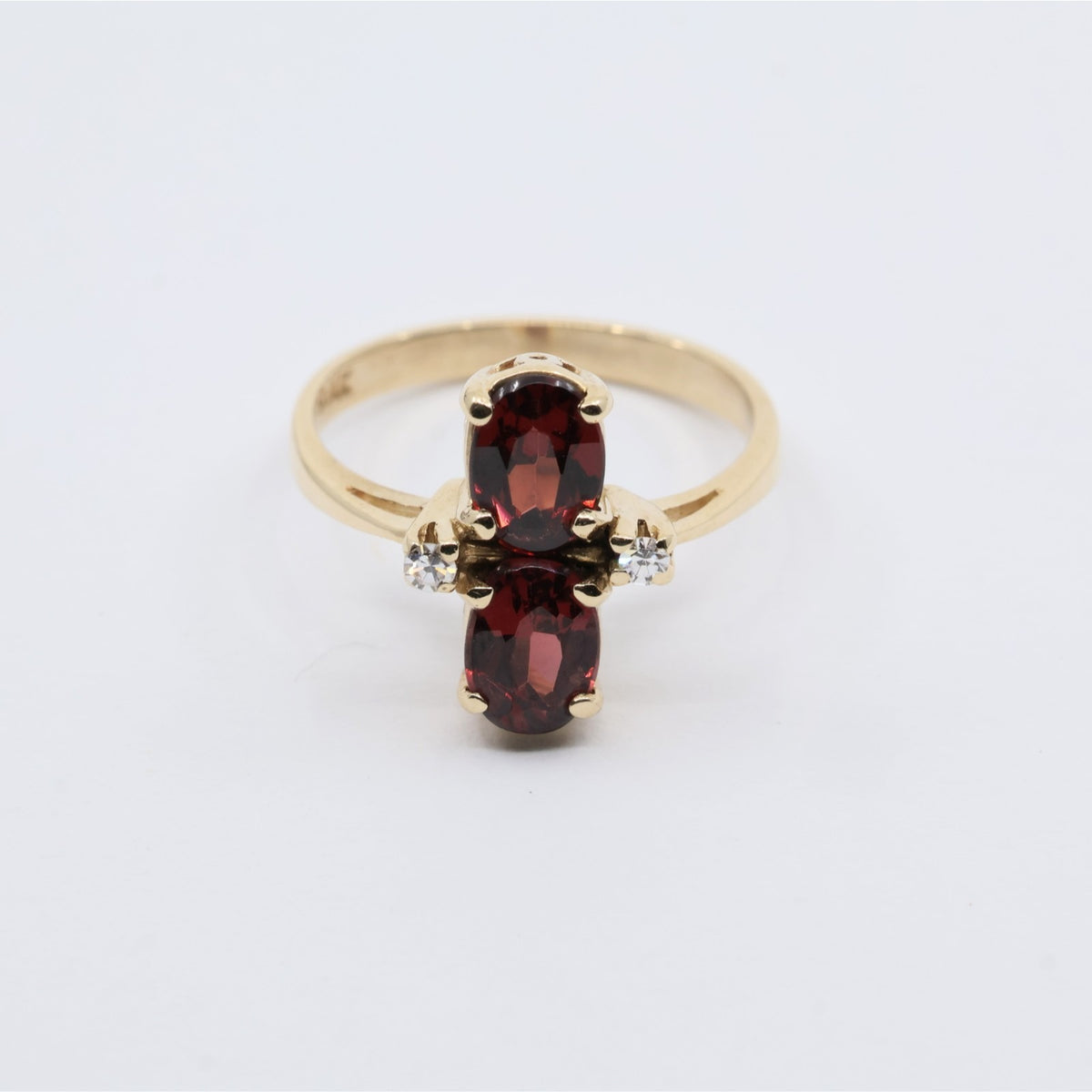 13K Yellow Gold Double Oval Red Garnet Diamond Accent Cocktail Ring