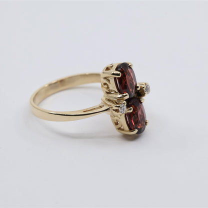 13K Yellow Gold Double Oval Red Garnet Diamond Accent Cocktail Ring