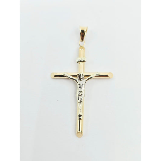 14K Two Tone Gold Jesus on Tube Cross Charm Pendant