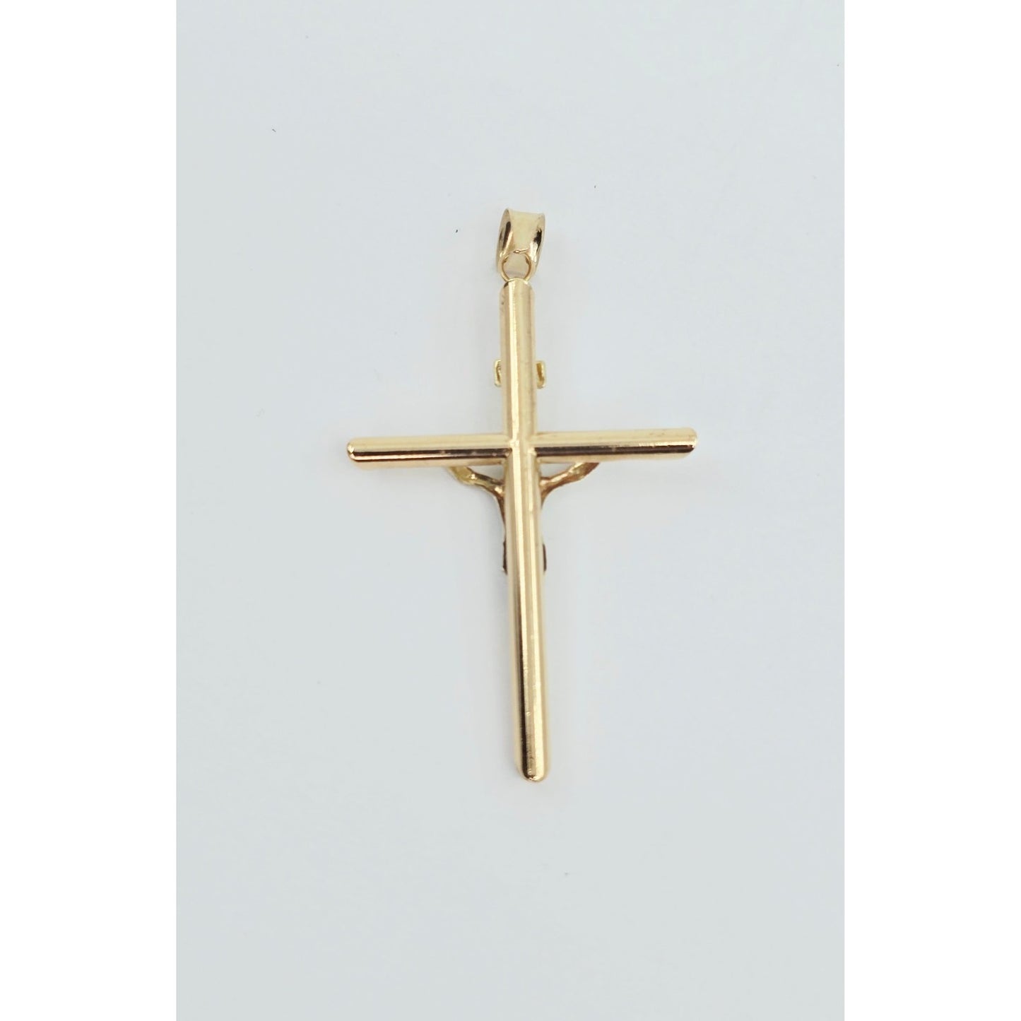 14K Two Tone Gold Jesus on Tube Cross Charm Pendant