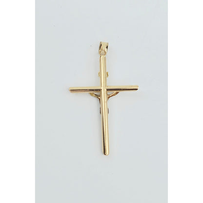 14K Two Tone Gold Jesus on Tube Cross Charm Pendant