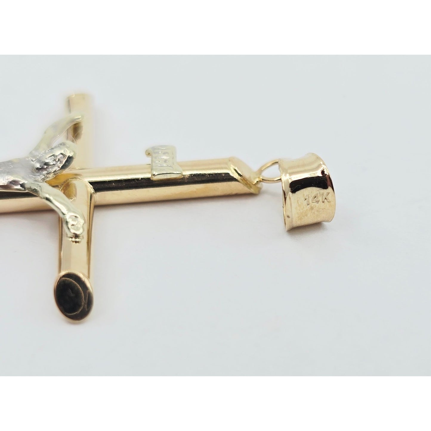 14K Two Tone Gold Jesus on Tube Cross Charm Pendant